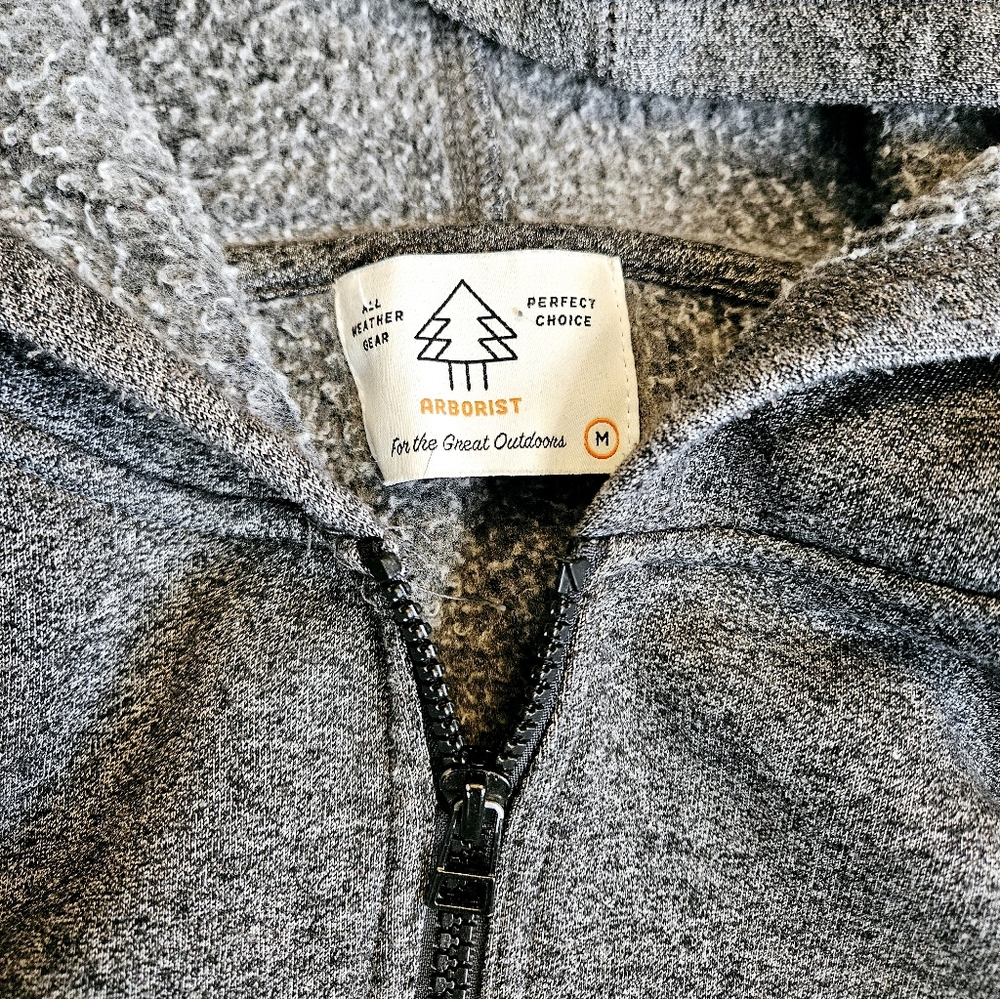 Arborist Heathered Charcoal Grey Zip Front Hoodie Medium - Picture 2 of 6